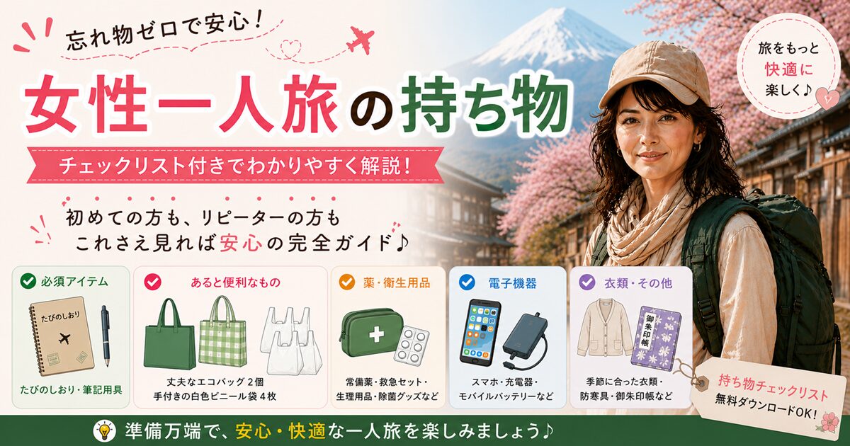 女性ひとり旅の持ち物は「事前準備」で9割決まる｜実体験から分かった旅の必須持ち物【保存版チェックリスト付き】